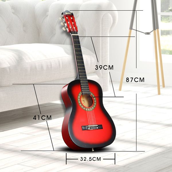 Melodic 34inch Kids Acoustic Guitar 6 Strings Tuner Cutaway Wooden Kids Gift Red