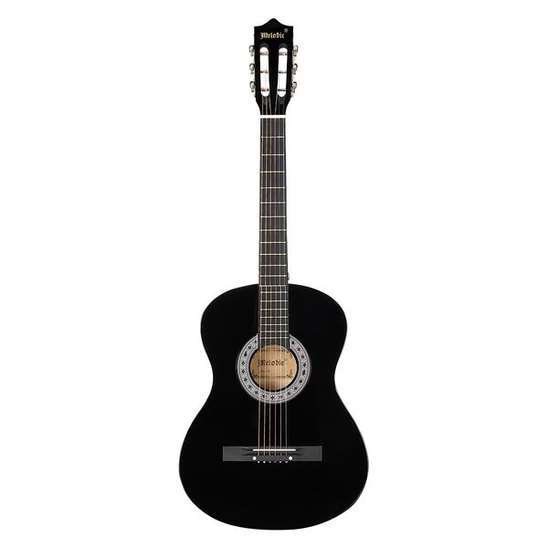 Melodic 38 Inch Folk Dreadnought Acoustic Guitar Pack Classical Cutaway Black