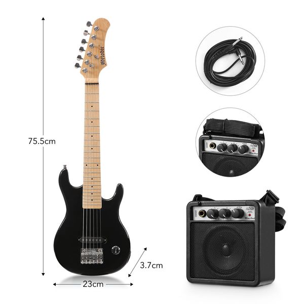 Melodic 30 Inch Children Kids Electric Musical Instrument Guitar w/ 5W Amp Picks Gig Bag Black