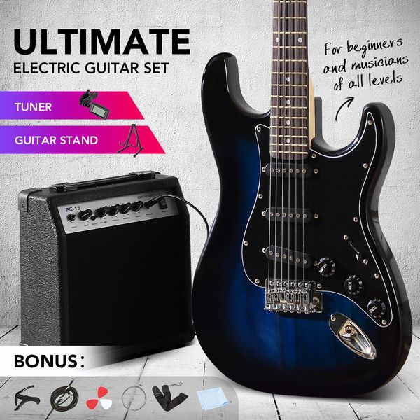 Melodic Full-Size 39 inch Electric Guitar with Bonus Amplifier Blue