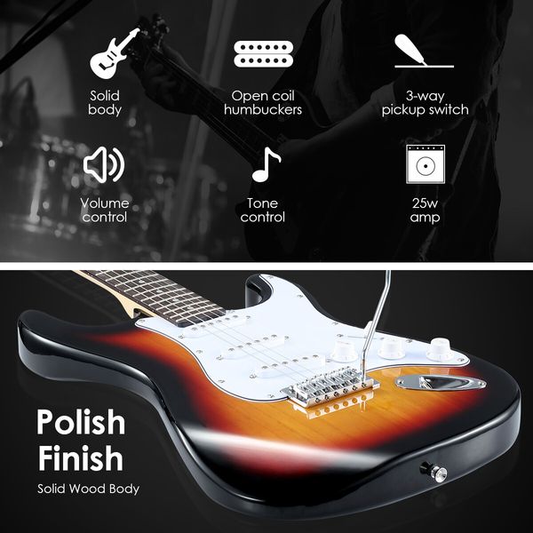 39 Inch Full Size Electric Guitar w/ 25W Rock Amplifier Guitar Stand Beginner Accessory Kit Melodic