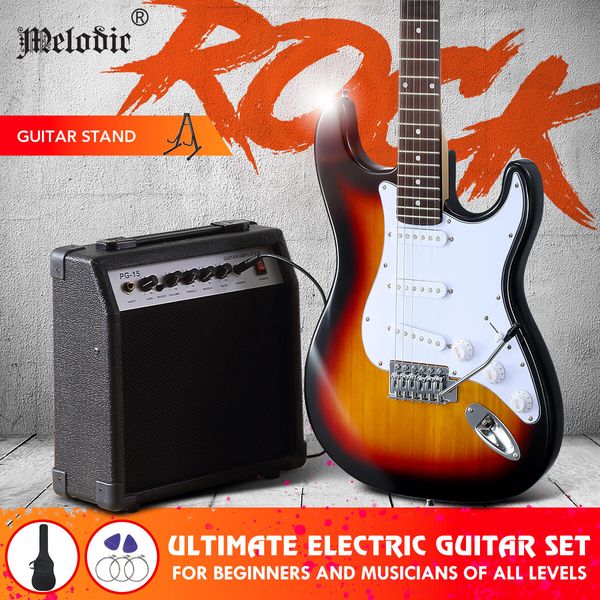 39 Inch Full Size Electric Guitar w/ 25W Rock Amplifier Guitar Stand Beginner Accessory Kit Melodic