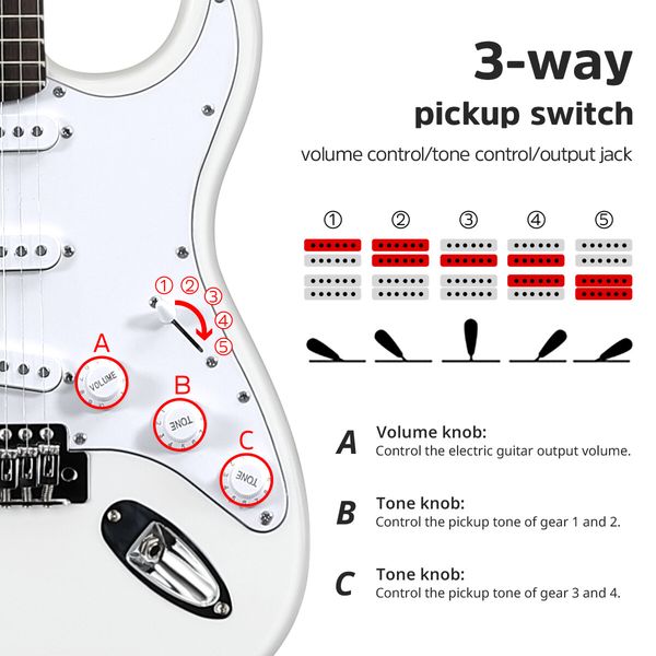 Melodic Stratocaster SSS Electric Guitar with 15W Amplifier Dakota White