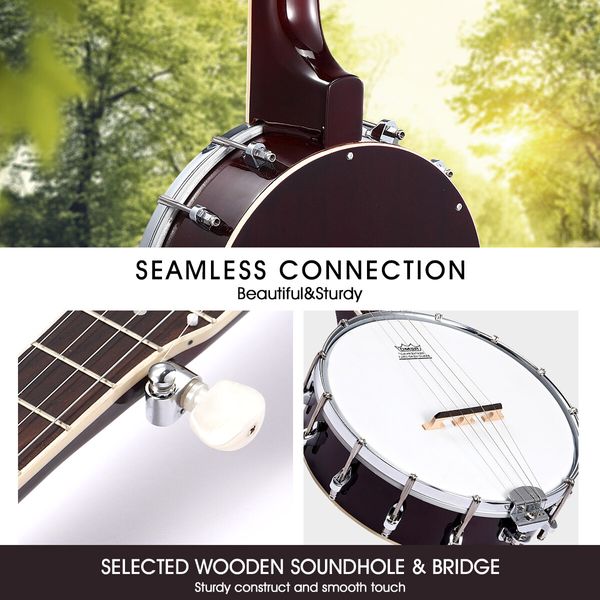 Melodic 5 String Banjo Beginner Banjo Music Instrument w/ String Picks 20 Frets 12 Brackets