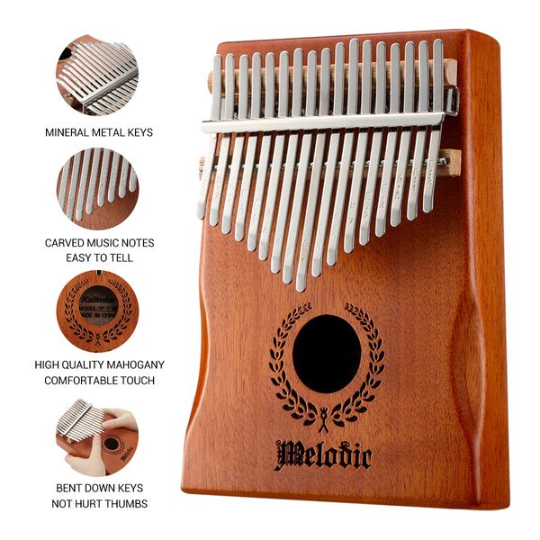 17 Keys Kalimba Mahogany Wood Thumb Piano Finger Percussion w/ Tuning Hammer Melodic