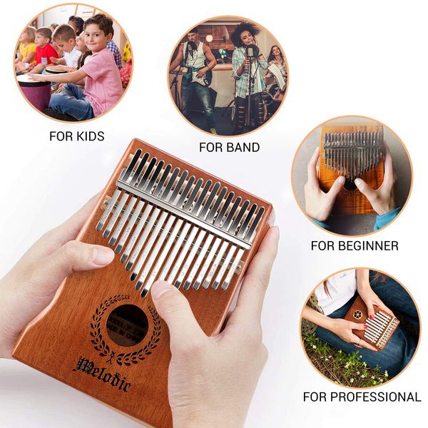 17 Keys Kalimba Mahogany Wood Thumb Piano Finger Percussion w/ Tuning Hammer Melodic