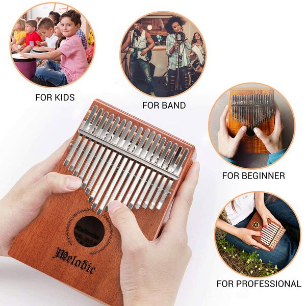 17 Keys Kalimba Thumb Piano Instrument Mahogany Wood w/ Tuning Hammer Melodic