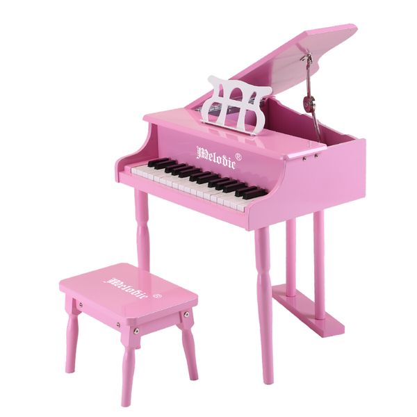 30 Key Piano Children Kids Grand Piano Wood Toy w/ Bench Music Stand-Pink Melodic