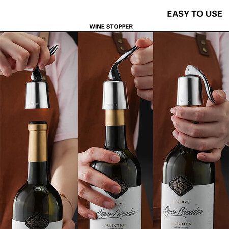 Reusable Wine Stopper Stainless Steel Wine Bottle Stoppers Plug with Silicone Wine Toppers Stopper 1 pack