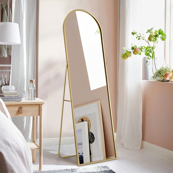 Arch Full Length Mirror Body Free Standing Floor Bedroom Hallway Leaning Makeup Vanity Dressing HD Glass Gold Metal Stand 50x2x160cm