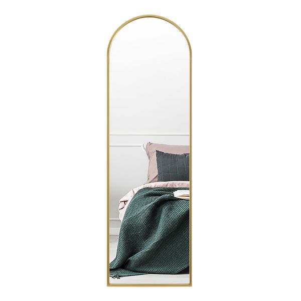 Arch Full Length Mirror Body Free Standing Floor Bedroom Hallway Leaning Makeup Vanity Dressing HD Glass Gold Metal Stand 50x2x160cm