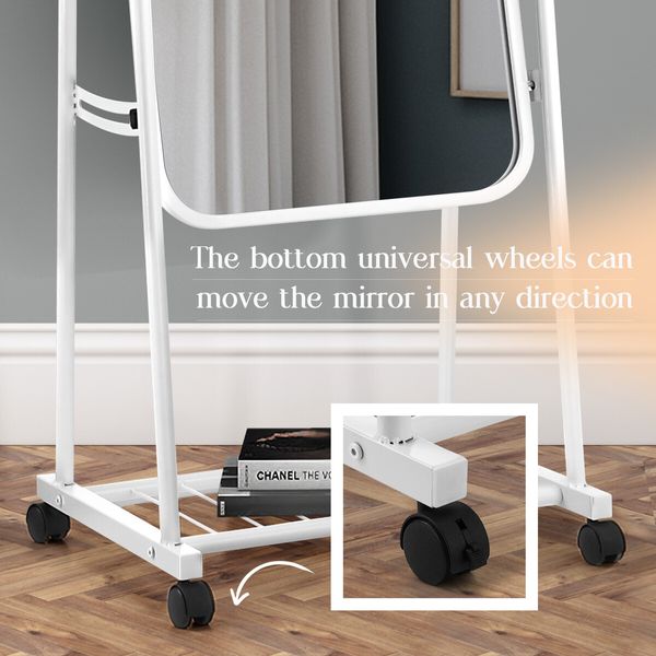 Full Length Mirror on Wheels Body Standing Hanging Floor Swivel Tilting Wall Mounted Arch Dressing Makeup Bedroom Hallway Storage White