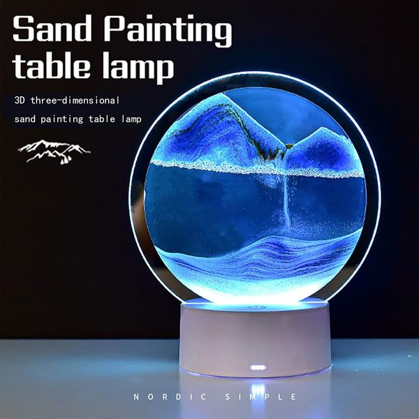 Moving Sand Art Picture Round Glass 3D Deep Sea Sandscape in Motion Display Flowing Sand Frame,Desktop Art Toys,Desktop Decorations (Red)