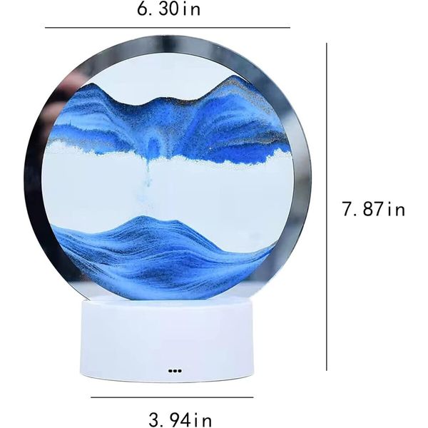 Moving Sand Art Picture Round Glass 3D Deep Sea Sandscape in Motion Display Flowing Sand Frame,Desktop Art Toys,Desktop Decorations (Blue)