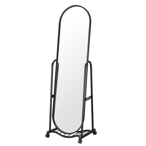 Full Length Mirror with Wheels Free Standing Hanging Floor Wall Mounted Arch Metal Bedroom Hallway Adjustable Angle Dressing Makeup Storage