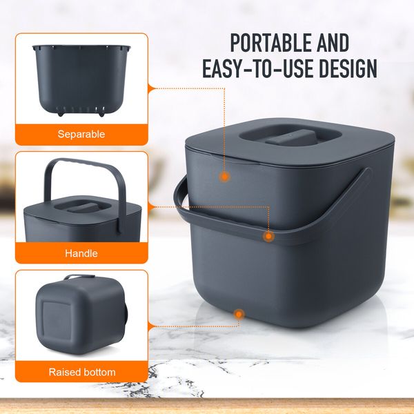 7L Rubbish Waste Bin Kitchen Trash Compost Dustbin Garbage Can Food Recycling Caddy Countertop Table Organic Separation