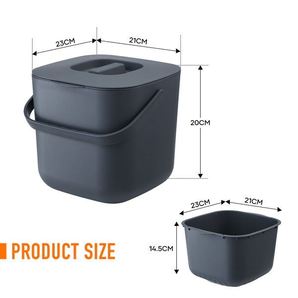 7L Rubbish Waste Bin Kitchen Trash Compost Dustbin Garbage Can Food Recycling Caddy Countertop Table Organic Separation