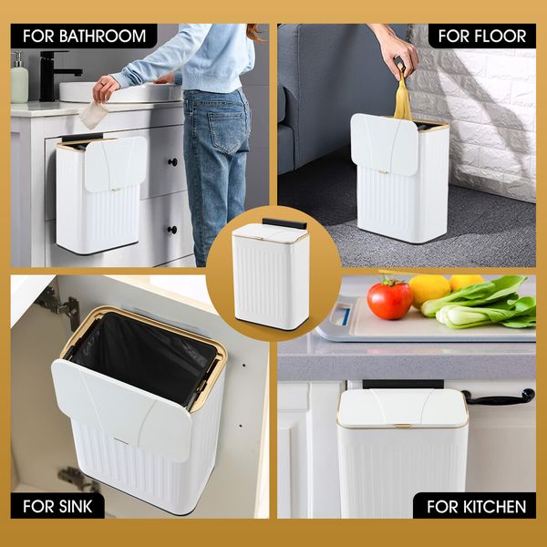 8L Rubbish Trash Bin Kitchen Garbage Waste Dustbin Recycling Compost Can Under Sink Countertop Hanging White Plastic