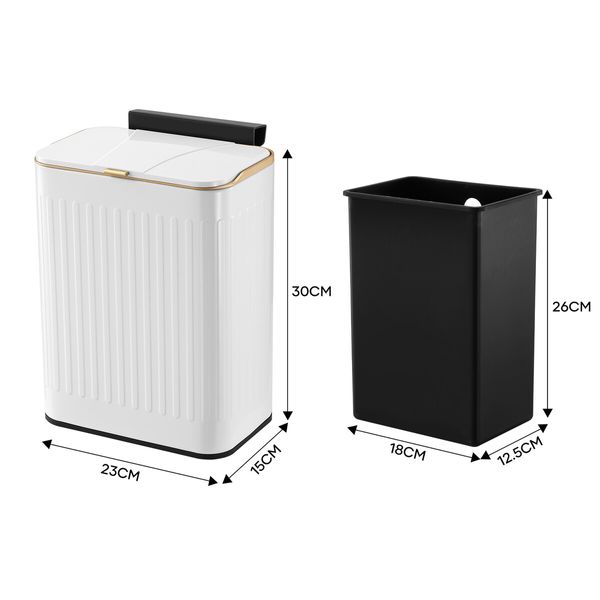 8L Rubbish Trash Bin Kitchen Garbage Waste Dustbin Recycling Compost Can Under Sink Countertop Hanging White Plastic