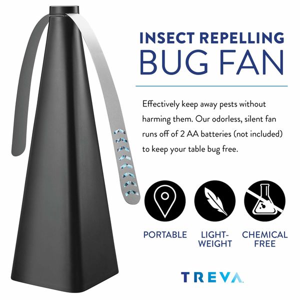 Chemical Free Bug Fan, Fly Deterrent with Holographic Blades to Clear Bugs, Mosquitoes, and Flies, Battery Powered Fly Fan, Black