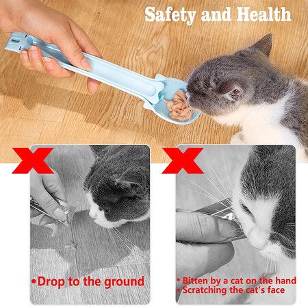 Cat Scoop with Squeeze Strap, Multi-Functional Cat Food Scoop, Wet Food Scoop, Cat Bar Shoveler (Blue)