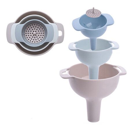 Kitchen Funnels for Filling Bottles,Funnels Set of 3,Oil Funnel (Blue)