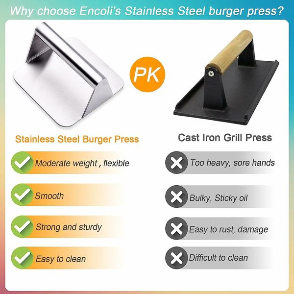 Stainless Steel Smash Burger Press for Griddle, Grill Press (Square)