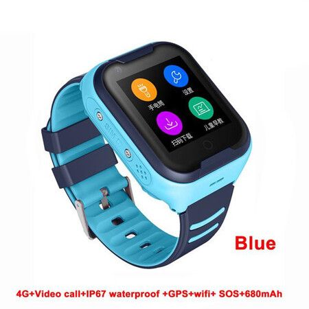 Kids GPS Smart Watch 4G, Waterproof Smartwatch for Phone with GPS Tracker, Touch Screen Video Call Real-time Tracking Camera, SOS Alarm Pedometer Color Blue