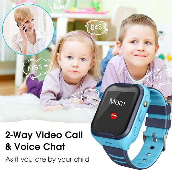 Kids GPS Smart Watch 4G, Waterproof Smartwatch for Phone with GPS Tracker, Touch Screen Video Call Real-time Tracking Camera, SOS Alarm Pedometer Color Blue