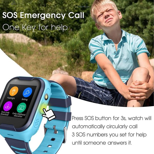 Kids GPS Smart Watch 4G, Waterproof Smartwatch for Phone with GPS Tracker, Touch Screen Video Call Real-time Tracking Camera, SOS Alarm Pedometer Color Blue