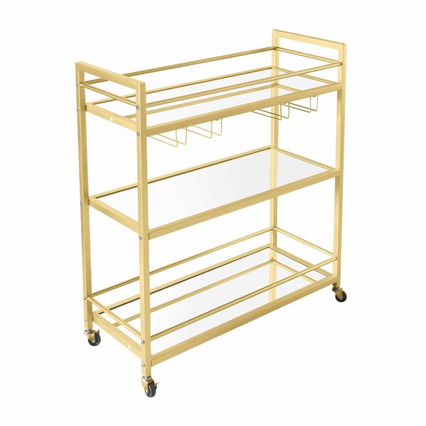 Bar Cart Wine Rack Drinks Trolley Glass Holder Gold Bottle Storage Liquor Shelf Serving With Wheels Party Kitchen