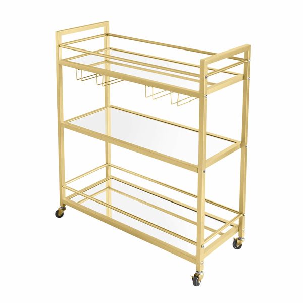 Bar Cart Wine Rack Drinks Trolley Glass Holder Gold Bottle Storage Liquor Shelf Serving With Wheels Party Kitchen