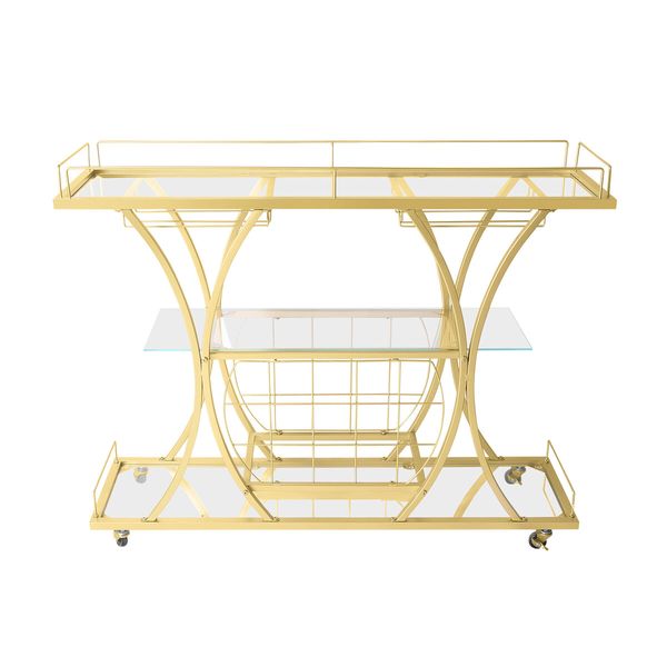 Bar Cart Wine Rack Drinks Bar Trolley Glass Holder Gold Cart Serving Glass Shelves Metal Frame Mobile Home