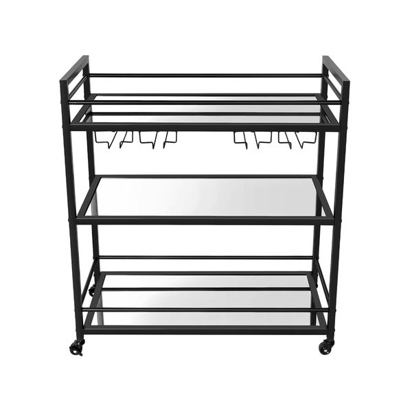 Bar Cart Wine Rack Drinks Trolley Glass Holder Bottle Storage Liquor Shelf Serving With Wheels Party Kitchen Black