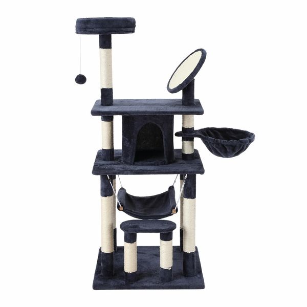 143cm Cat Tree Tower House Scratching Post Scratcher Furniture Stand Pole Cave Condo Climbing Play Castle Frame Gym Hammock