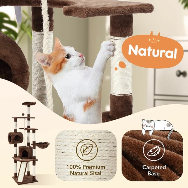 189cm Cat Tree Tower Stand House Scratching Post Scratcher Furniture Pole Cave Condo Climbing Play Gym Frame Castle Hammock