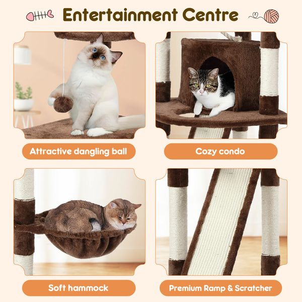 189cm Cat Tree Tower Stand House Scratching Post Scratcher Furniture Pole Cave Condo Climbing Play Gym Frame Castle Hammock