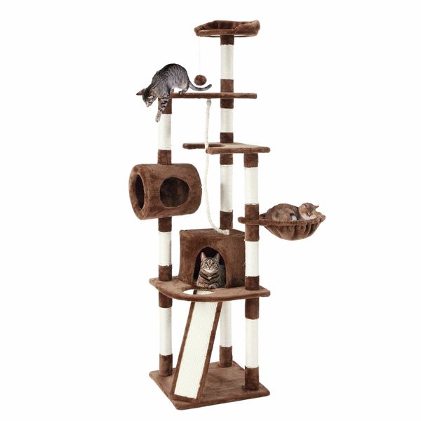 189cm Cat Tree Tower Stand House Scratching Post Scratcher Furniture Pole Cave Condo Climbing Play Gym Frame Castle Hammock