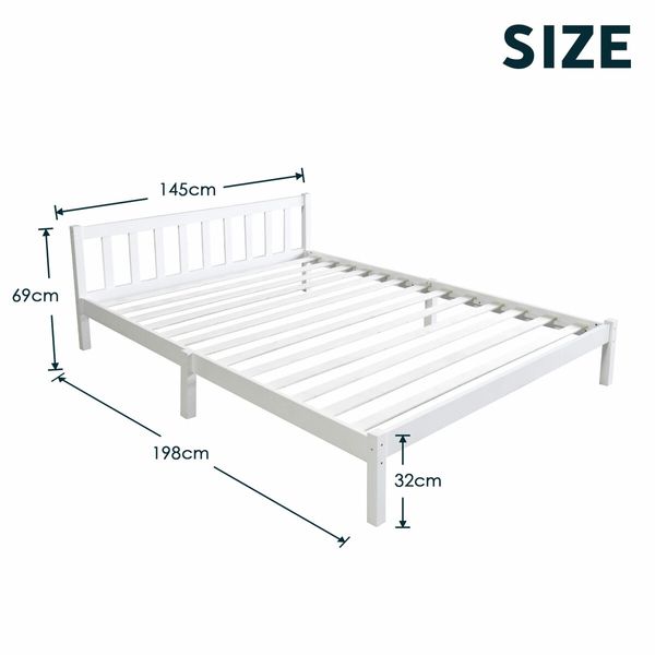 Bed Frame Wooden Mattress Base Double Size Solid Timber Pine Wood White Bedroom Furniture