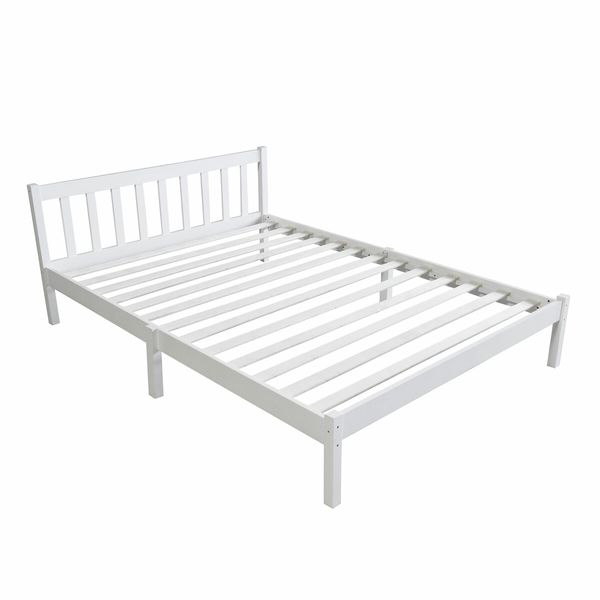 Bed Frame Wooden Mattress Base Double Size Solid Timber Pine Wood White Bedroom Furniture