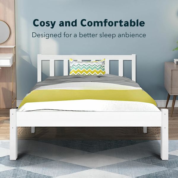 Bed Frame Wooden Mattress Base Single Size Solid Timber Pine Wood White Bedroom Furniture