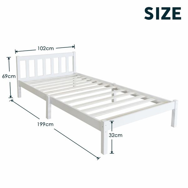 Bed Frame Wooden Mattress Base Single Size Solid Timber Pine Wood White Bedroom Furniture