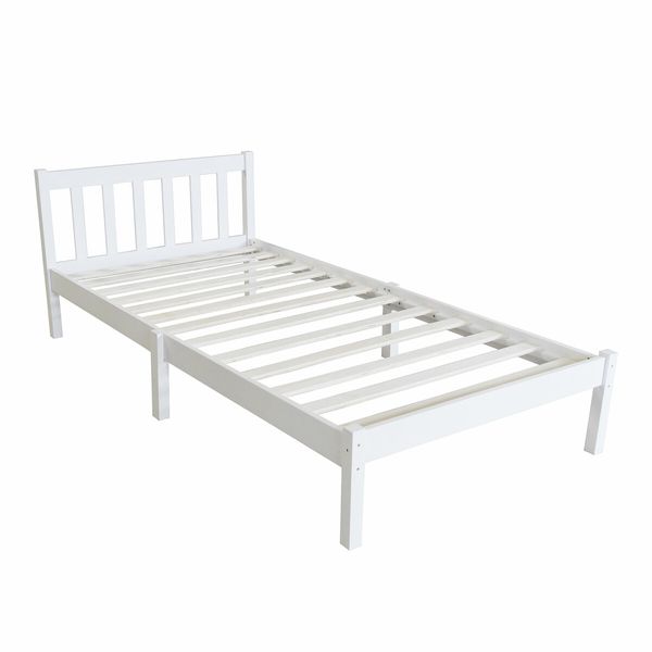 Bed Frame Wooden Mattress Base Single Size Solid Timber Pine Wood White Bedroom Furniture