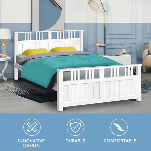 Bed Frame Wooden Mattress Base Double Size Solid Timber Pine Wood White Bedroom Furniture