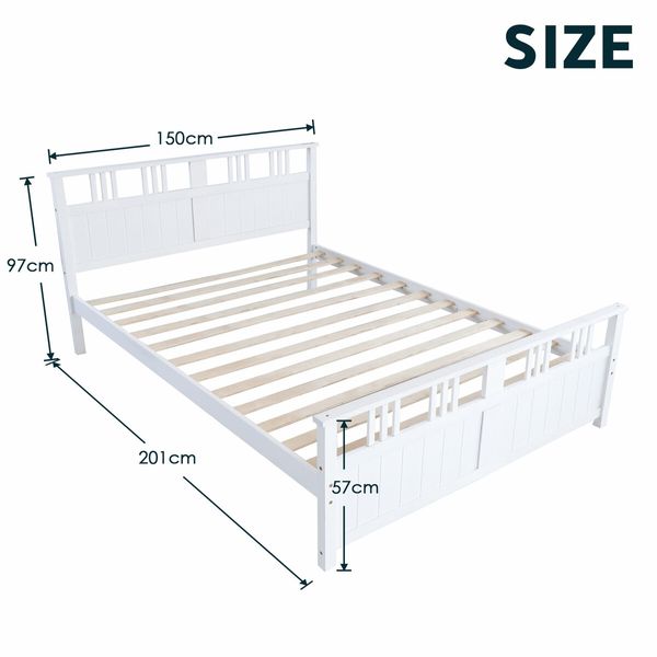 Bed Frame Wooden Mattress Base Double Size Solid Timber Pine Wood White Bedroom Furniture