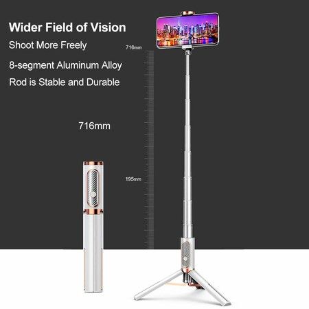 Selfie Stick Bluetooth Lightweight Extendable Aluminium Selfie Stick Tripod with Wireless Remote Control Compatible with Most Smartphones, White