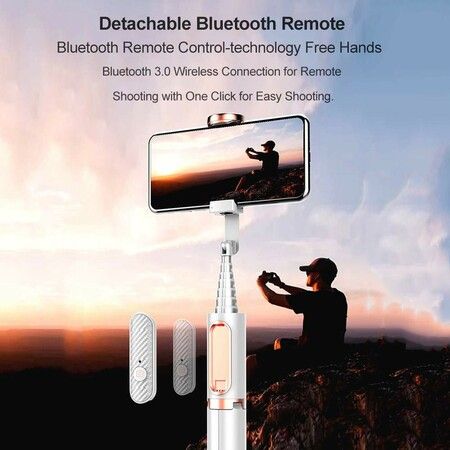 Selfie Stick Bluetooth Lightweight Extendable Aluminium Selfie Stick Tripod with Wireless Remote Control Compatible with Most Smartphones, White