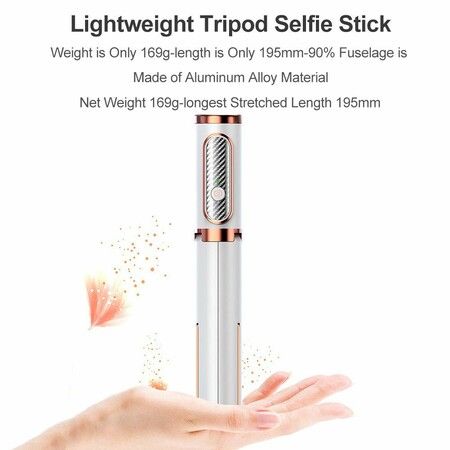 Selfie Stick Bluetooth Lightweight Extendable Aluminium Selfie Stick Tripod with Wireless Remote Control Compatible with Most Smartphones, White