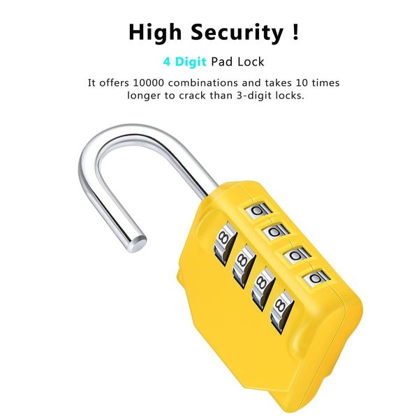 Combination Lock,4 Digit Combination Padlock Outdoor,School Lock,Gym Lock (Yellow)