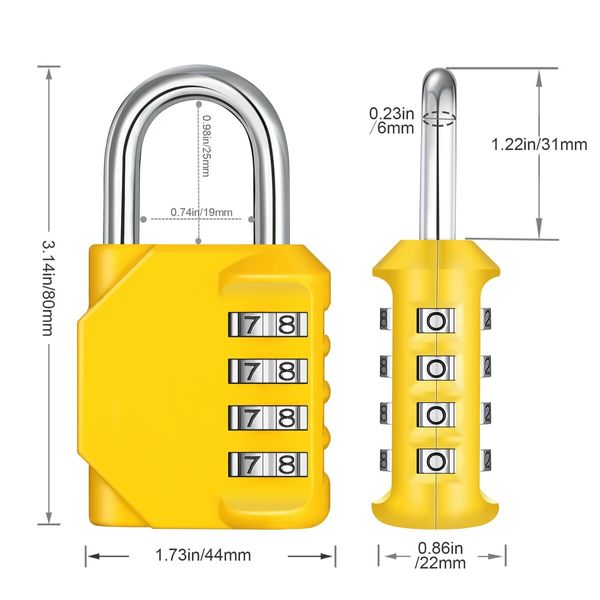 Combination Lock,4 Digit Combination Padlock Outdoor,School Lock,Gym Lock (Yellow)